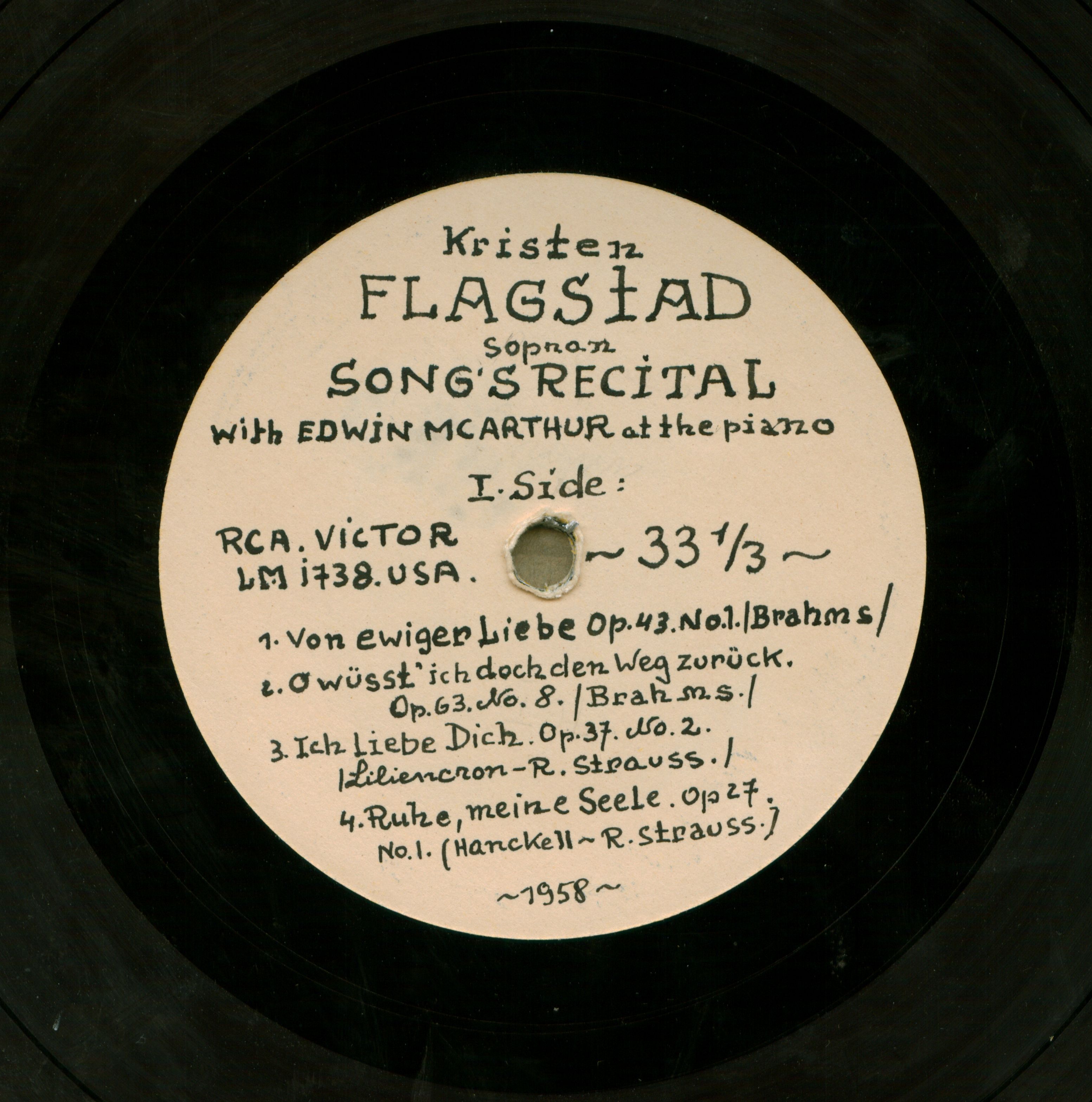Kristen Flagstad Sopran song's recital with Edwin McArthur at the piano